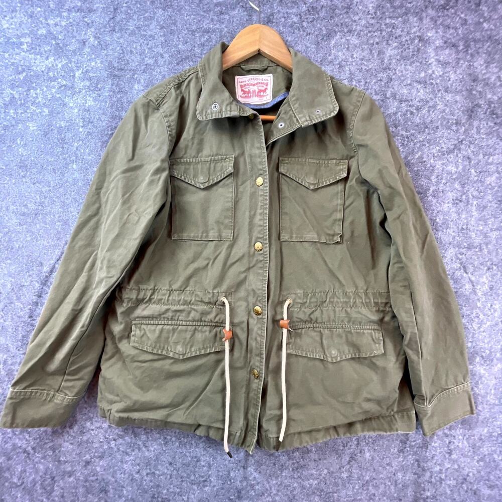 Levis Utility Field Jacket Womens Small Olive Green Cinch Drawstring Waist Cargo